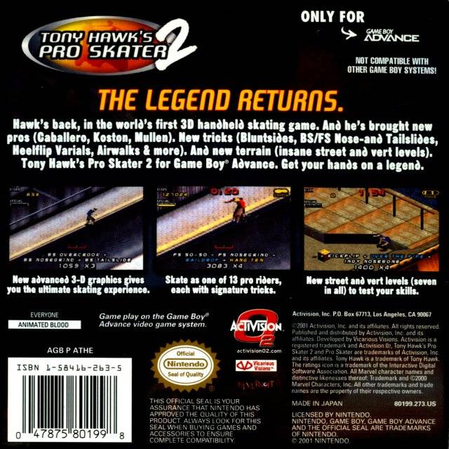 Tony Hawk's Pro Skater 2 - (GBA) Game Boy Advance [Pre-Owned] Video Games Activision   