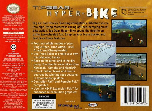 Top Gear Hyper-Bike - (N64) Nintendo 64 [Pre-Owned] Video Games Kemco   
