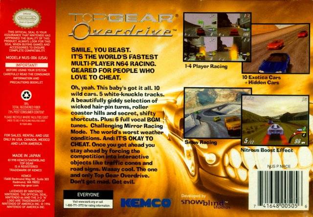 Top Gear Overdrive - (N64) Nintendo 64 [Pre-Owned] Video Games Kemco   