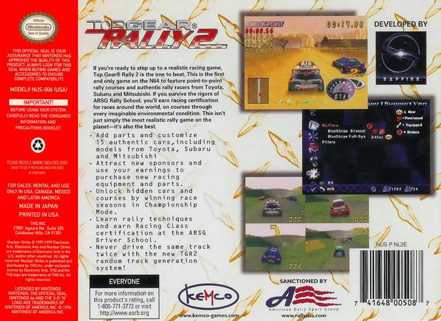 Top Gear Rally 2 - (N64) Nintendo 64 [Pre-Owned] Video Games Kemco   