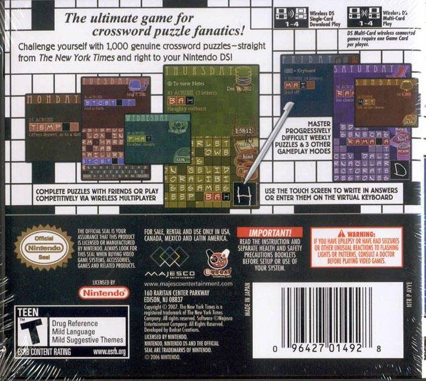 The New York Times Crosswords - Nintendo DS Video Games Majesco   