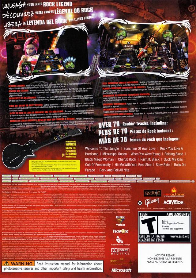 Guitar Hero III: Legends of Rock - Xbox 360 [Pre-Owned] Video Games RedOctane   