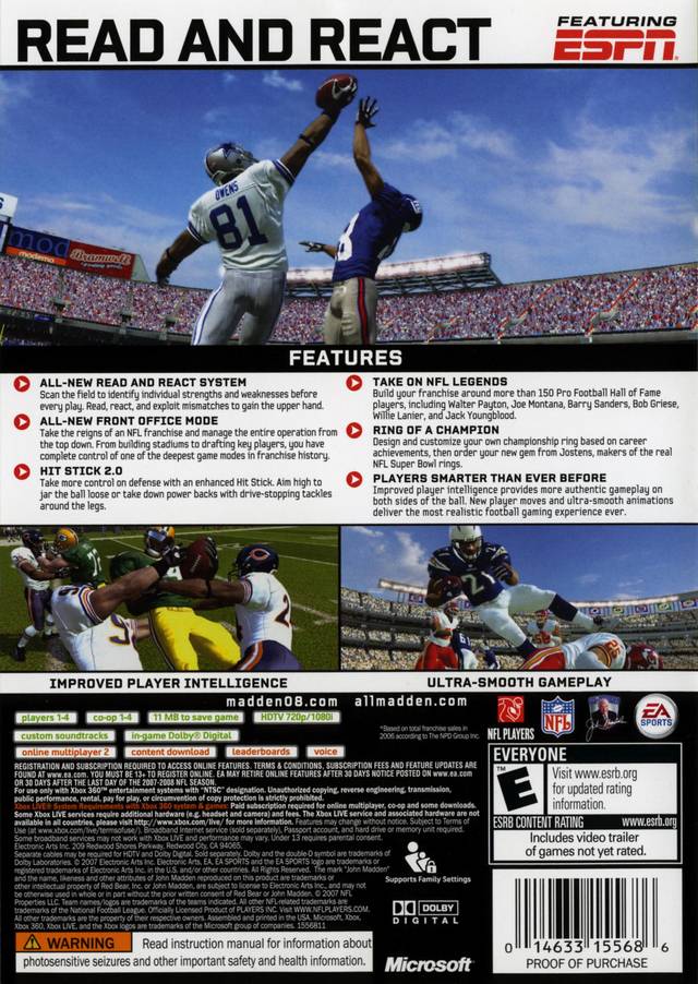 Madden NFL 08 - Xbox 360 Video Games EA Sports   