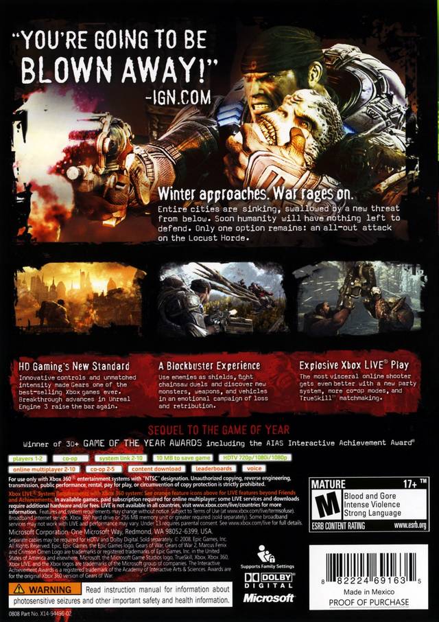 Gears of War 2 - Xbox 360 [Pre-Owned] Video Games Microsoft Game Studios   