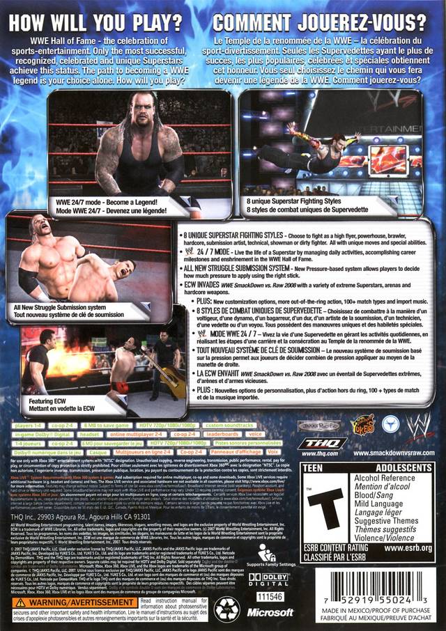 WWE SmackDown vs. Raw 2008 - Xbox 360 [Pre-Owned] Video Games THQ   