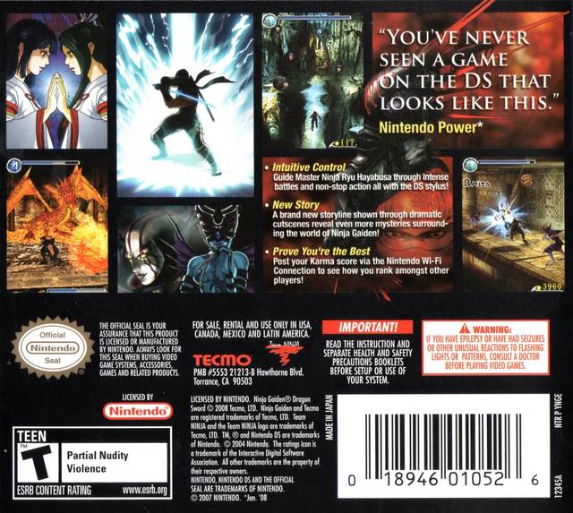 Ninja Gaiden: Dragon Sword - (NDS) Nintendo DS [Pre-Owned] | J&L Game