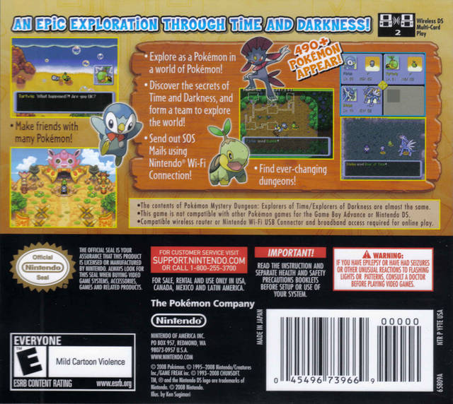 Pokemon Mystery Dungeon: Explorers of Time - (NDS) Nintendo DS [Pre-Owned] Video Games Nintendo   