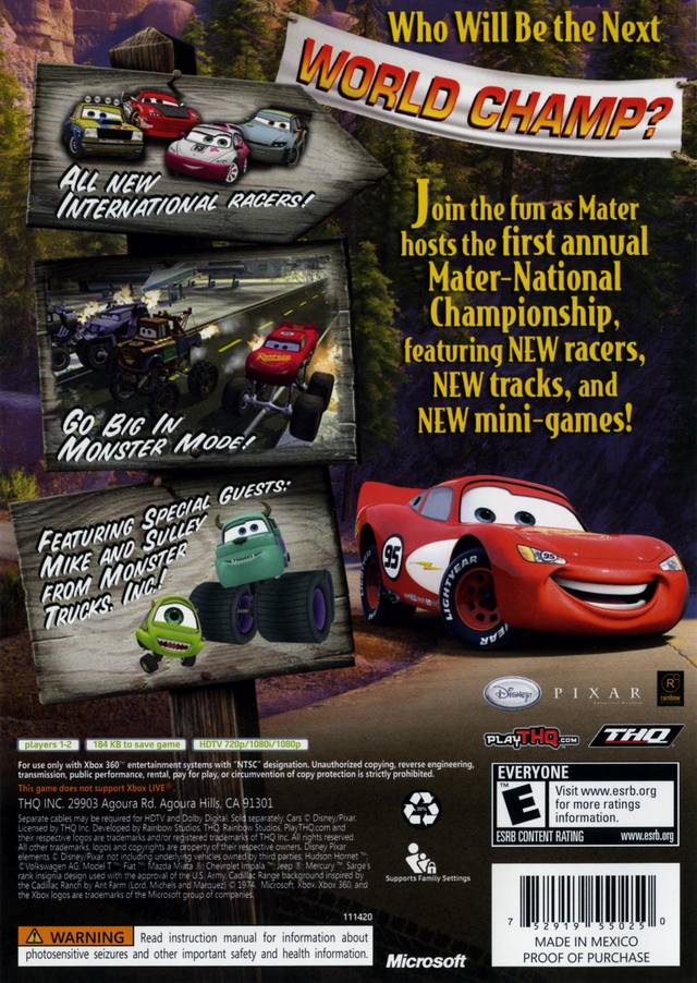Cars Mater-National Championship - Xbox 360 Video Games THQ   