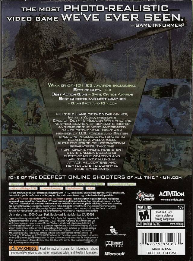Call of Duty 4: Modern Warfare (Collector's Edition) - Xbox 360 Video Games Activision   