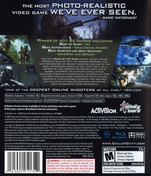Call of Duty 4: Modern Warfare - (PS3) PlayStation 3 [Pre-Owned] Video Games Activision   