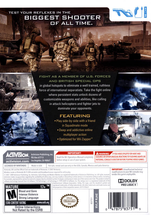 Call of Duty: Modern Warfare Reflex Edition - Nintendo Wii [Pre-Owned] Video Games Activision   