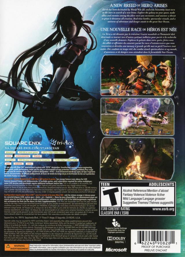 Star Ocean The Last Hope - Jeu Xbox 360, PEGI 12, En Très Bon état Complet