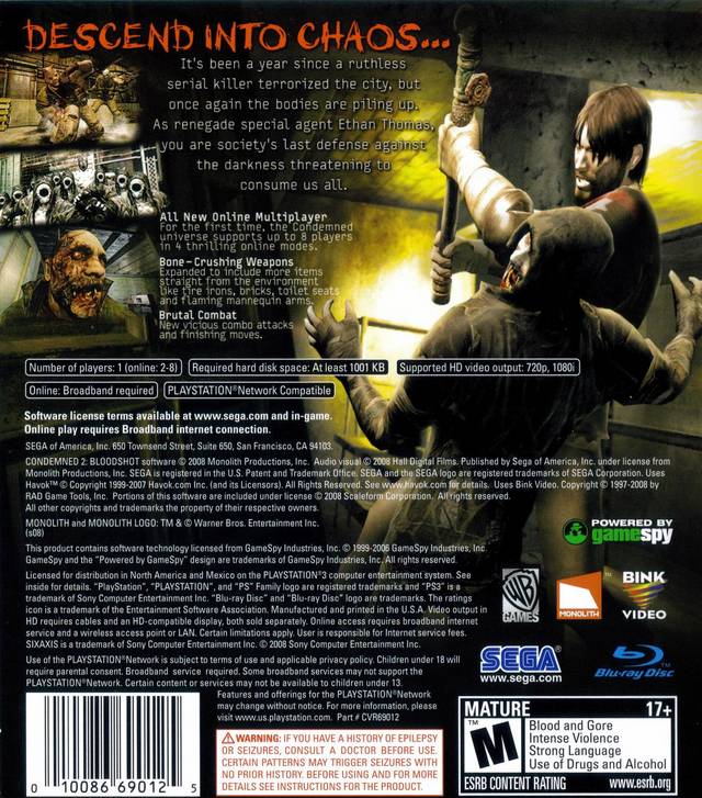 Condemned 2: Bloodshot - (PS3) PlayStation 3 [Pre-Owned] | J&L Game