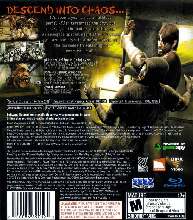 Condemned 2: Bloodshot - (PS3) PlayStation 3 [Pre-Owned] Video Games Sega   