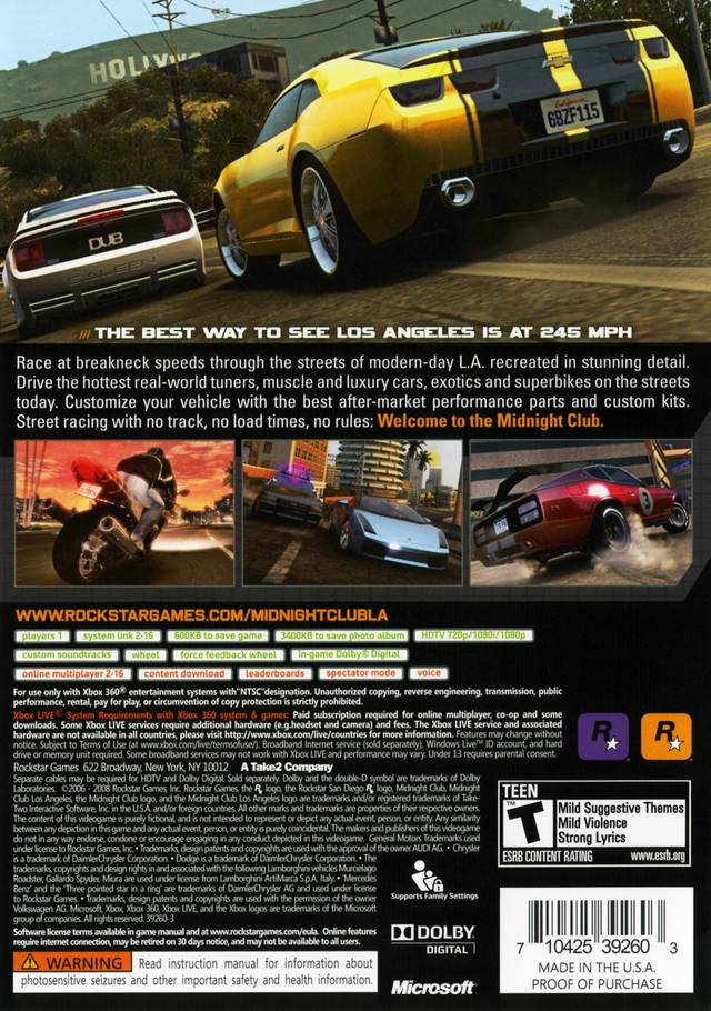 Midnight Club: Los Angeles - Xbox 360 [Pre-Owned] Video Games Rockstar Games