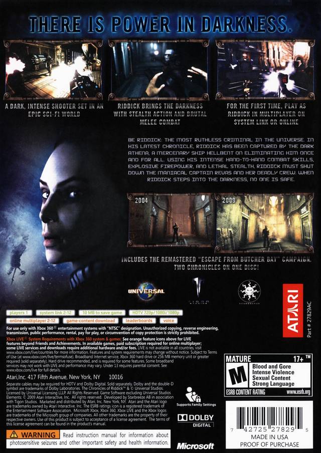 The Chronicles of Riddick: Assault on Dark Athena - Xbox 360 Video Games Atari SA   