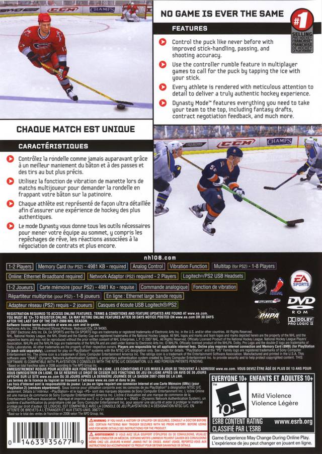NHL 08 - PlayStation 2 Video Games Electronic Arts   