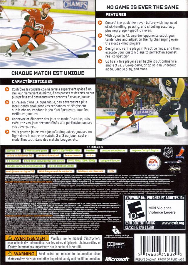 NHL 08 Xbox 360 J&L Game