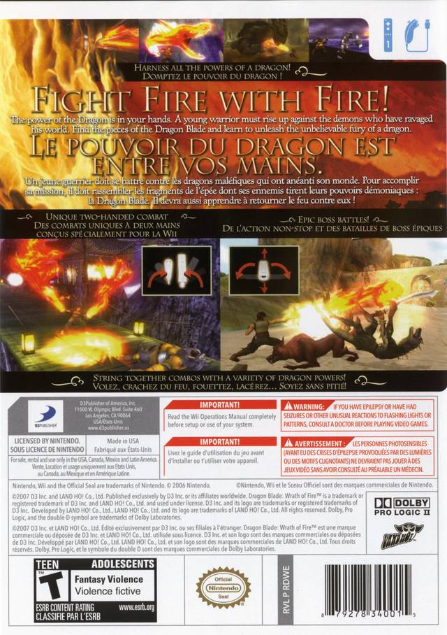 Dragon Blade: Wrath Of Fire - Nintendo Wii Video Games D3 Publisher   