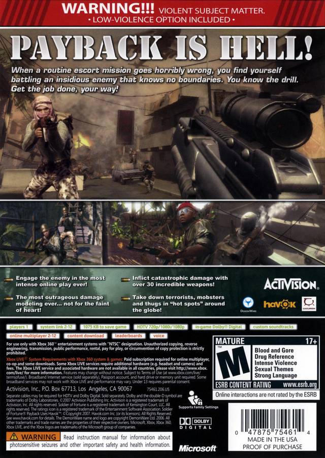 Soldier of Fortune: Payback - Xbox 360 [Pre-Owned] Video Games Activision Value   