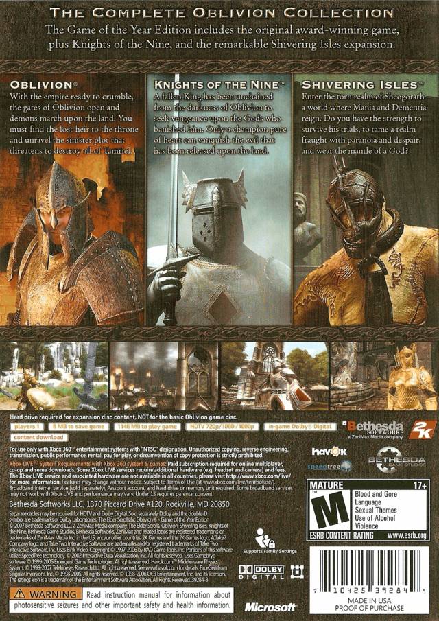 The Elder Scrolls IV: Oblivion - Game of the Year Edition - Xbox 360 Video Games 2K Games   