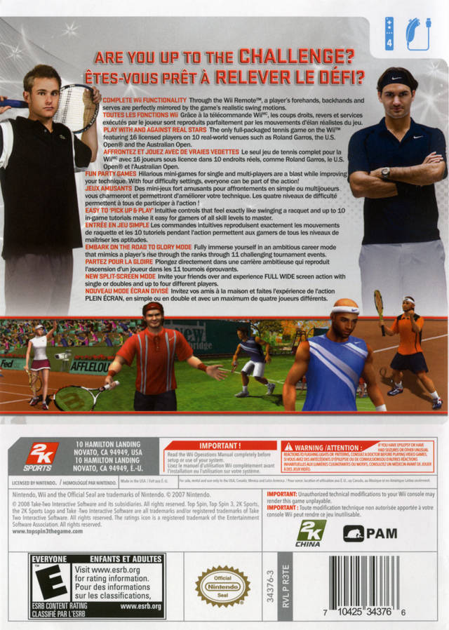 Top Spin 3 - Nintendo Wii Video Games 2K GAMES   