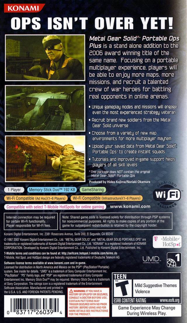 Metal Gear Solid: Portable Ops Plus - Sony PSP Video Games Konami   