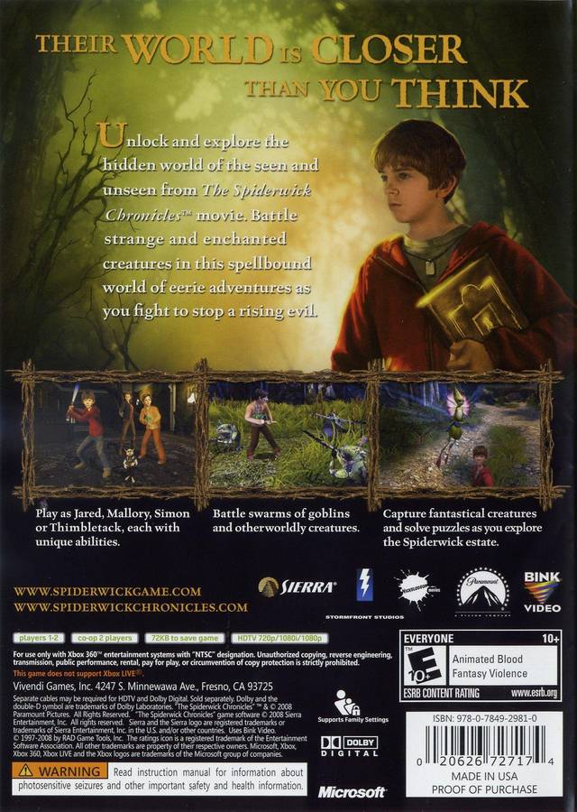 The Spiderwick Chronicles - Xbox 360 Video Games Sierra Entertainment   