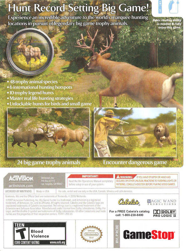 Cabela's Big Game Hunter - Nintendo Wii [Pre-Owned] Video Games Activision   