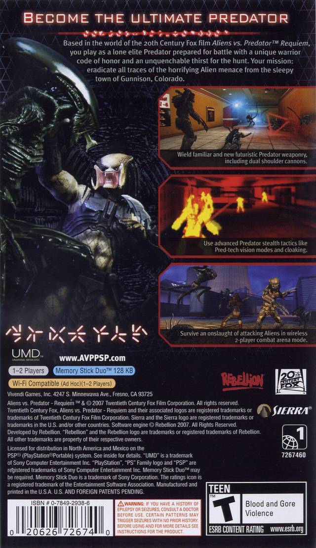 Aliens vs. Predator: Requiem - Sony PSP [Pre-Owned] Video Games Sierra Entertainment