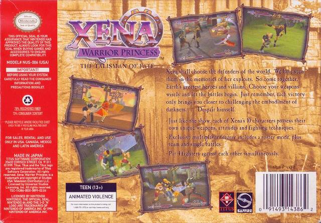 Xena: Warrior Princess - The Talisman of Fate - (N64) Nintendo 64 [Pre-Owned] Video Games Titus Software   