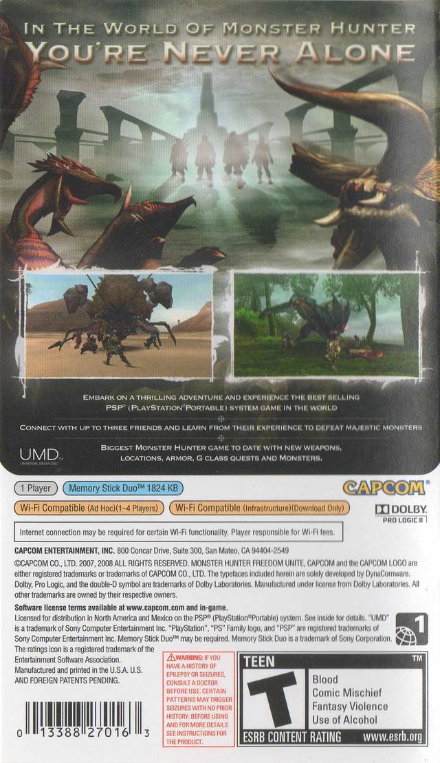 Monster Hunter Freedom Unite - Sony PSP Video Games Capcom   