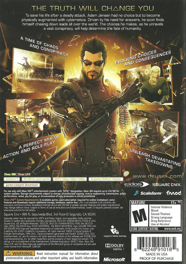 Deus Ex: Human Revolution - Xbox 360 Video Games Square Enix   