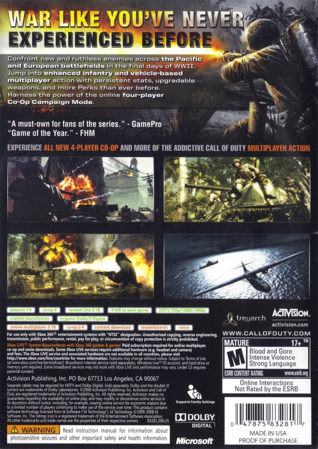Call of Duty: World at War - Xbox 360 [Pre-Owned] Video Games ACTIVISION   