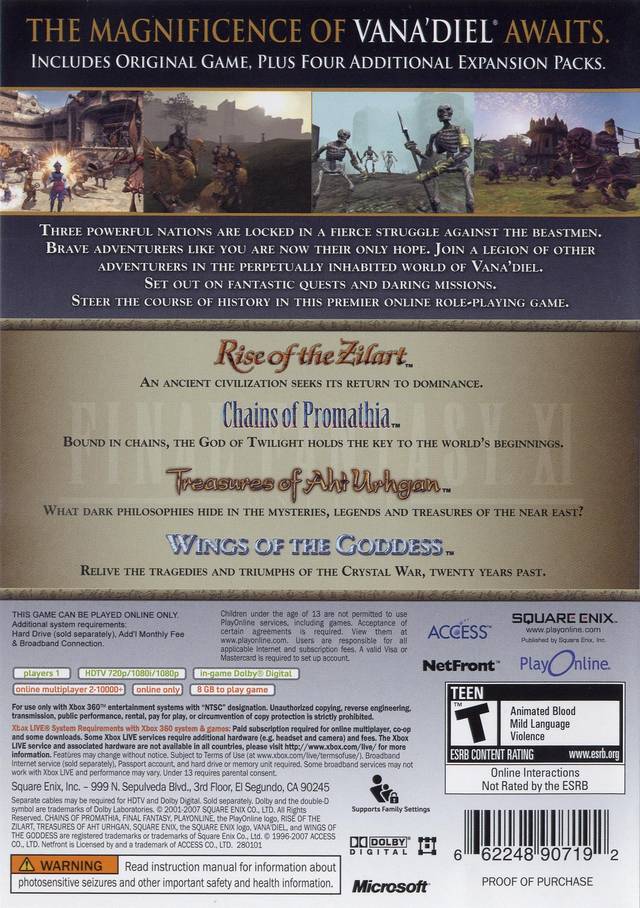 Final Fantasy XI: Vana'diel Collection 2008 - Xbox 360 Video Games Square Enix   