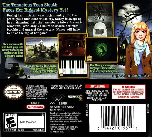 Nancy Drew: The Mystery of the Clue Bender Society - (NDS) Nintendo DS [Pre-Owned] Video Games Majesco   