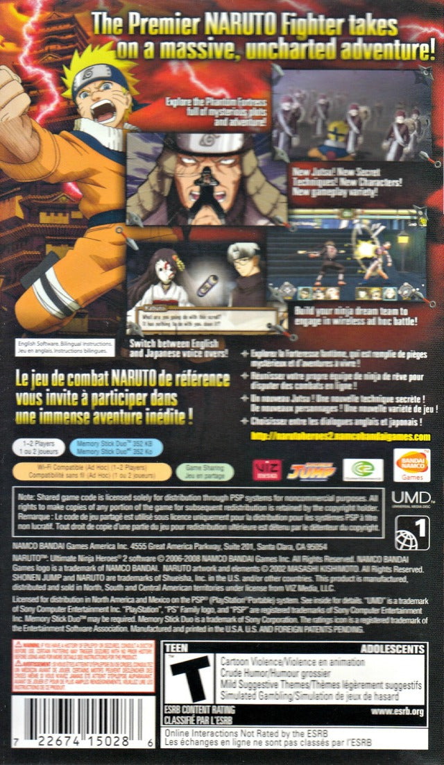 Naruto: Ultimate Ninja Heroes 2: The Phantom Fortress - Sony PSP [Pre-Owned] Video Games Namco Bandai Games   