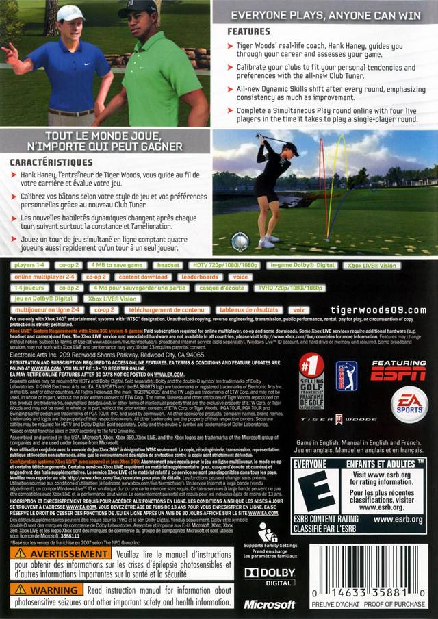 Tiger Woods PGA Tour 09 - Xbox 360 [Pre-Owned] Video Games Electronic Arts   
