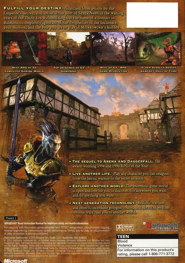The Elder Scrolls III: Morrowind - Xbox Video Games Bethesda Softworks   