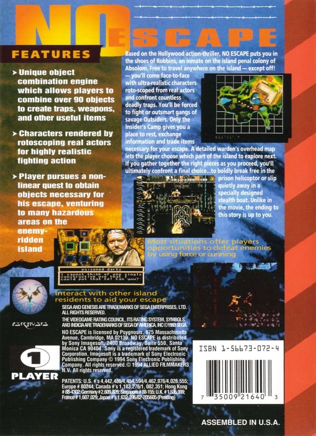 No Escape - (SG) SEGA Genesis  [Pre-Owned] Video Games Psygnosis   