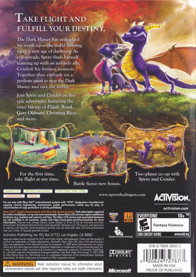 The Legend of Spyro: Dawn of the Dragon - Xbox 360 [Pre-Owned] Video Games Sierra Entertainment   