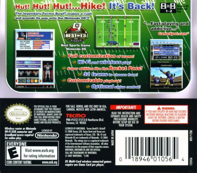 Tecmo Bowl: Kickoff - Nintendo DS Video Games Tecmo   