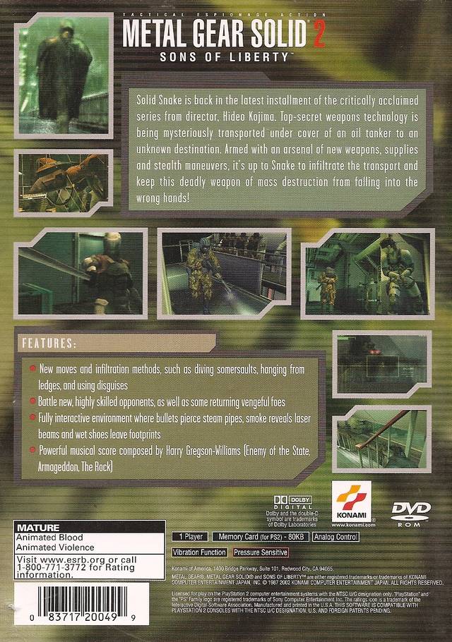 Metal Gear Solid 2: Sons of Liberty (Greatest Hits) - (PS2) PlayStation 2 [Pre-Owned] Video Games Konami   