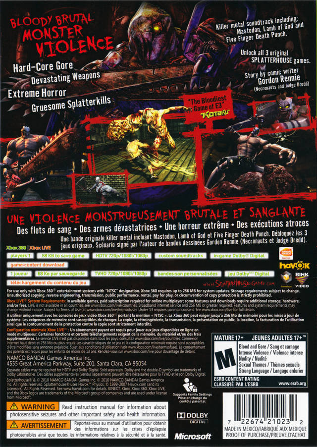 Splatterhouse - Xbox 360 [Pre-Owned] Video Games Namco Bandai Games   