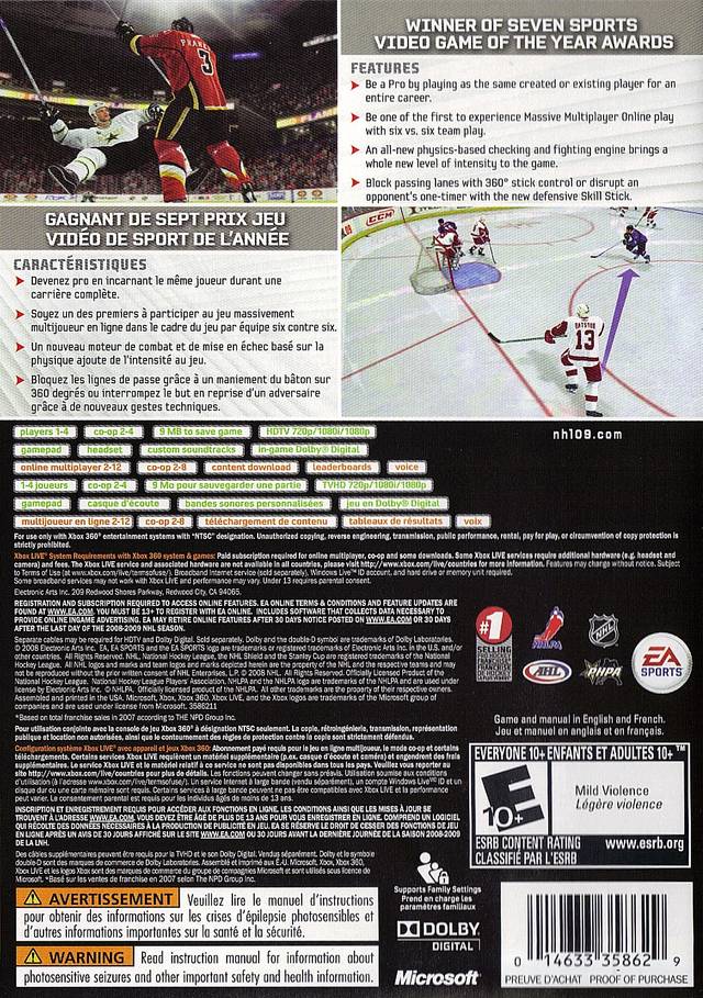 NHL 09 - Xbox 360 Video Games Electronic Arts   