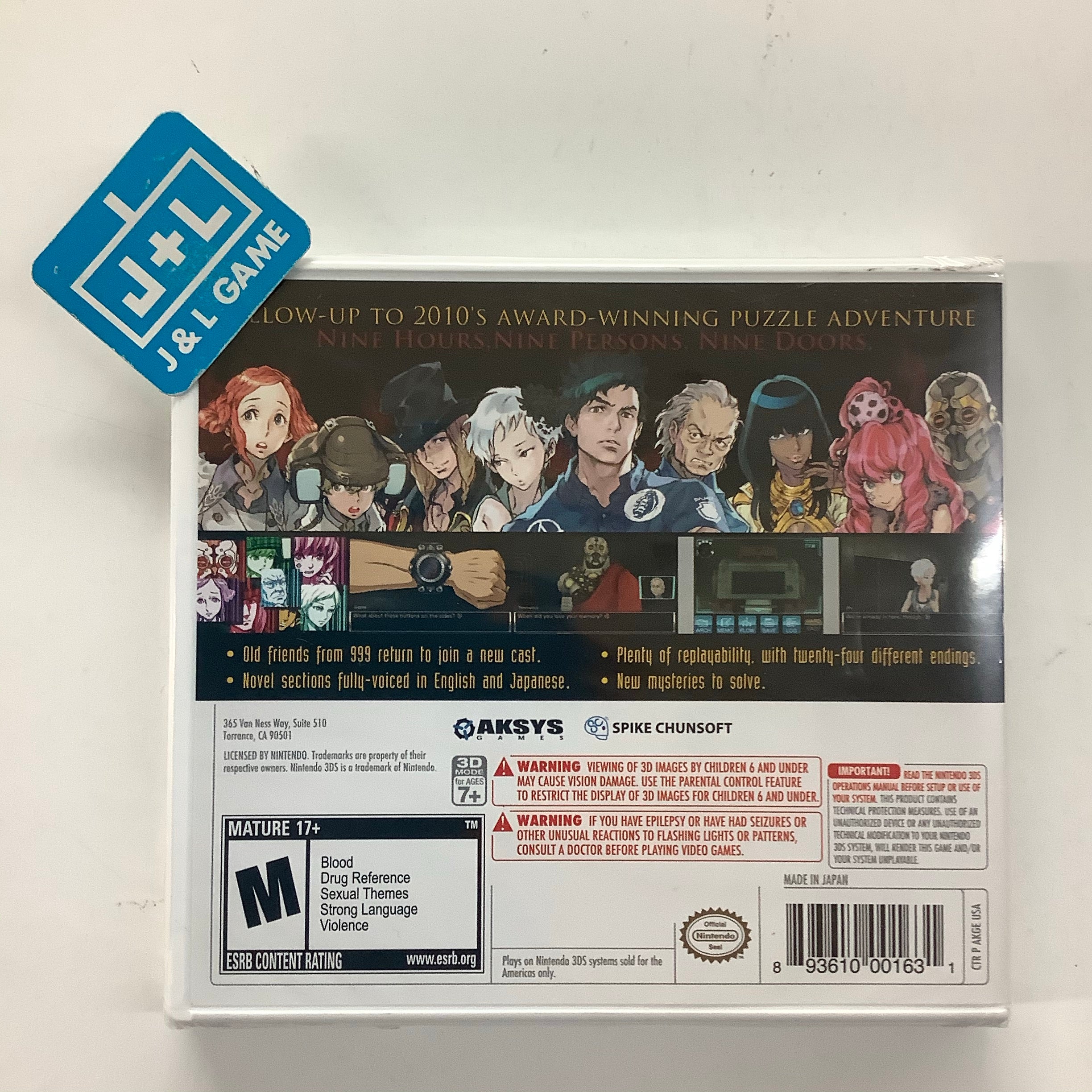 Zero Escape: Virtue's Last Reward - Nintendo 3DS Video Games Aksys Games   