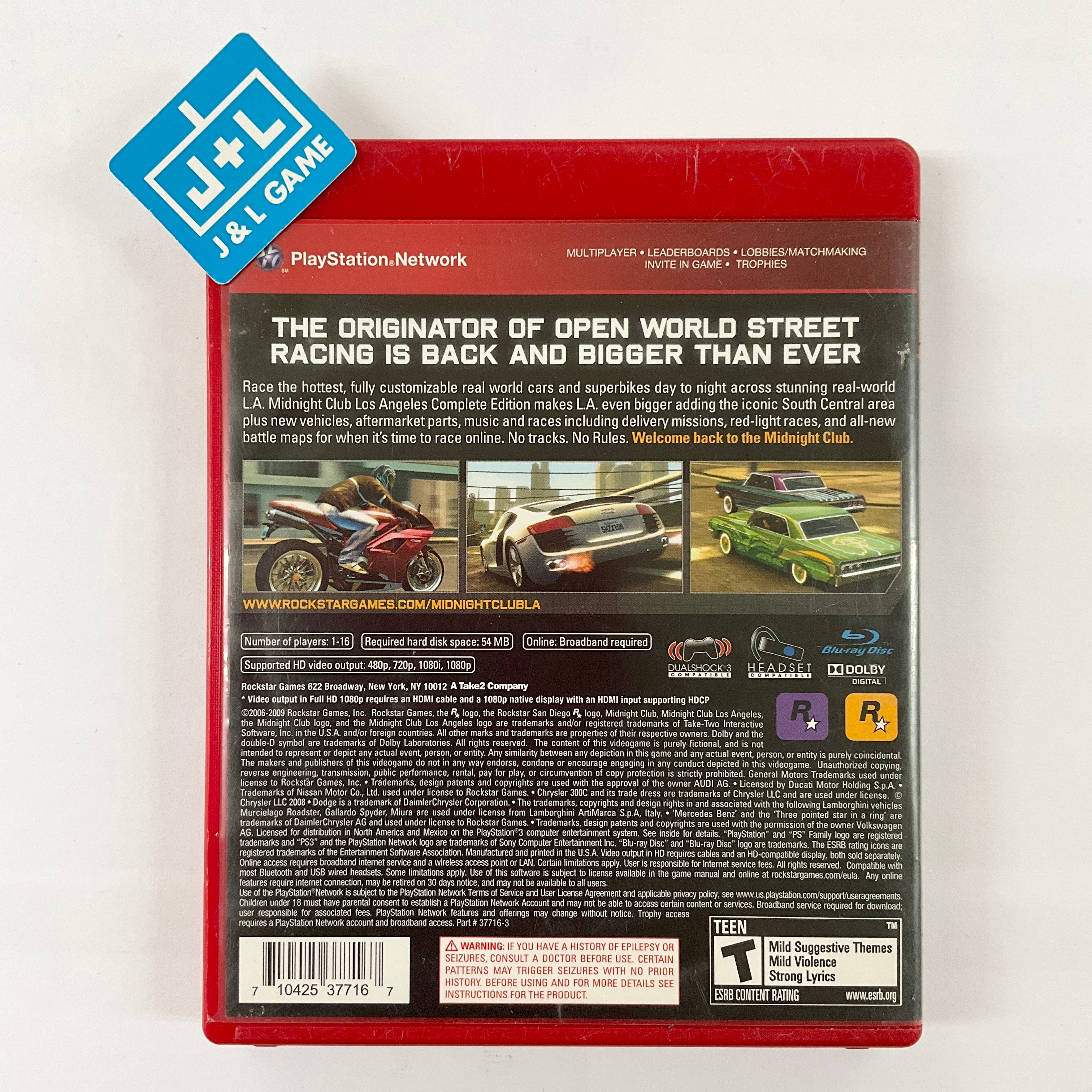 Midnight Club: Los Angeles Complete Edition (Greatest Hits) - (PS3) PlayStation 3 [Pre-Owned] Video Games Rockstar Games   