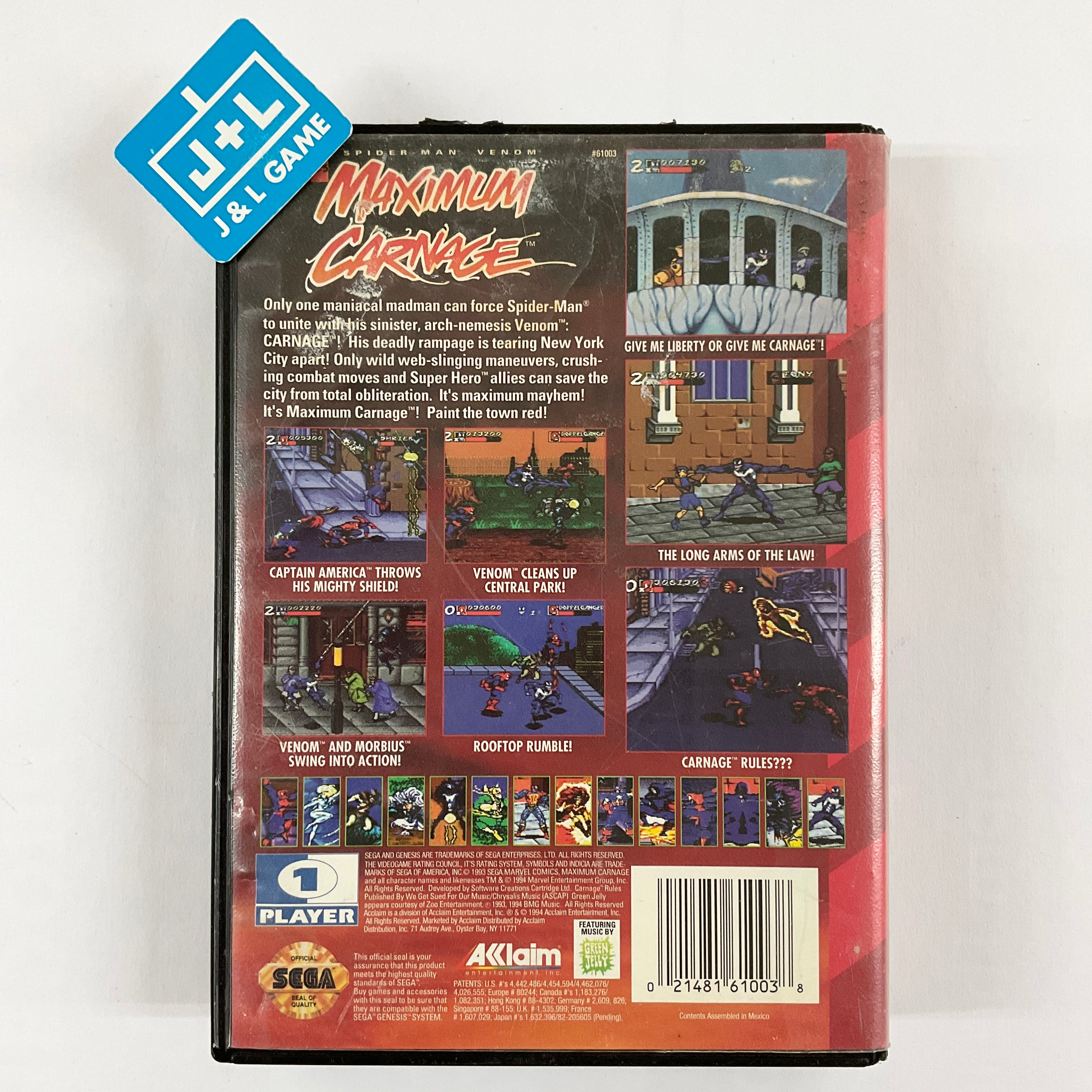 Spider-Man & Venom: Maximum Carnage (Red Cartridge) - SEGA Genesis [Pre-Owned] Video Games Acclaim   