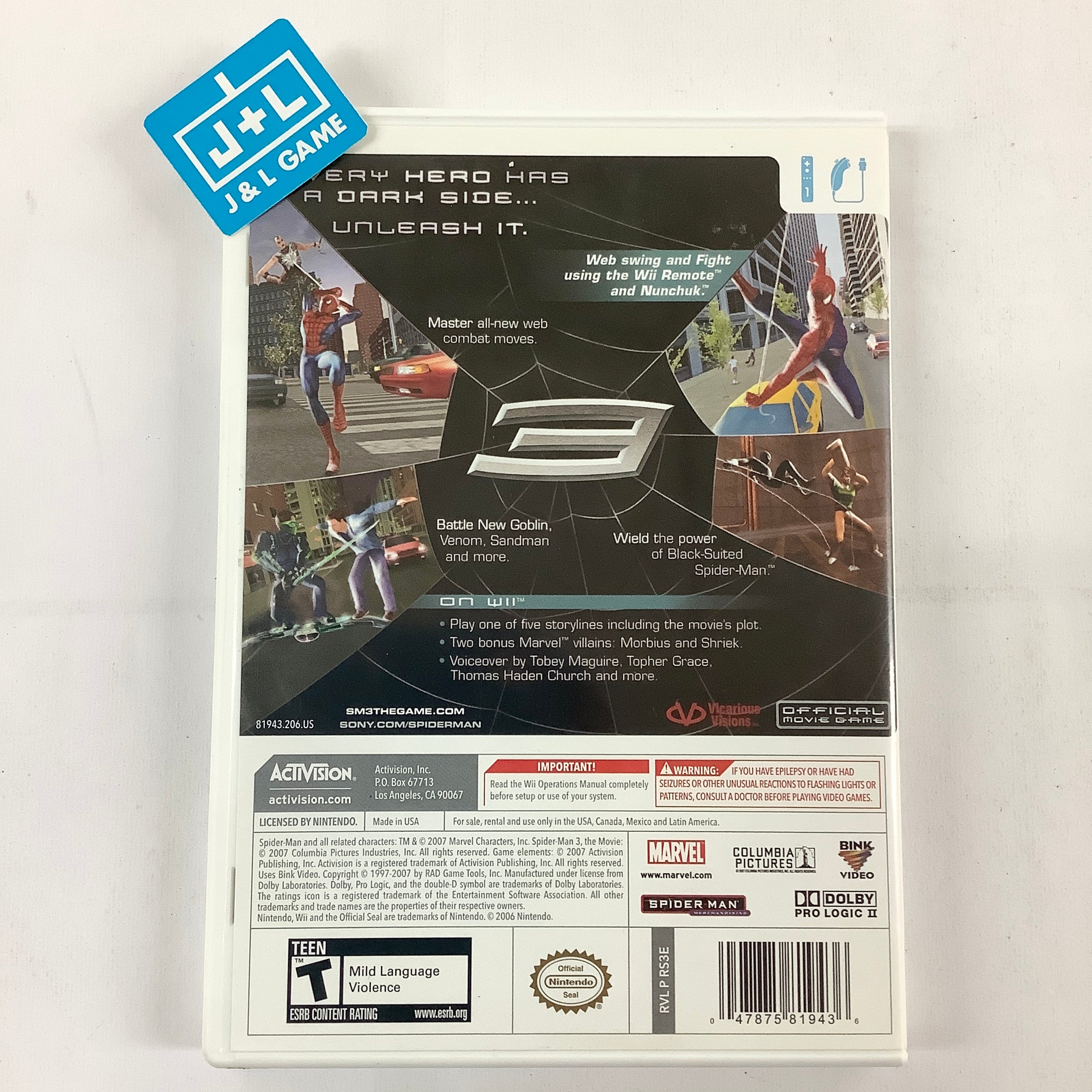 Spider-Man 3 - Nintendo Wii [Pre-Owned] Video Games Activision   