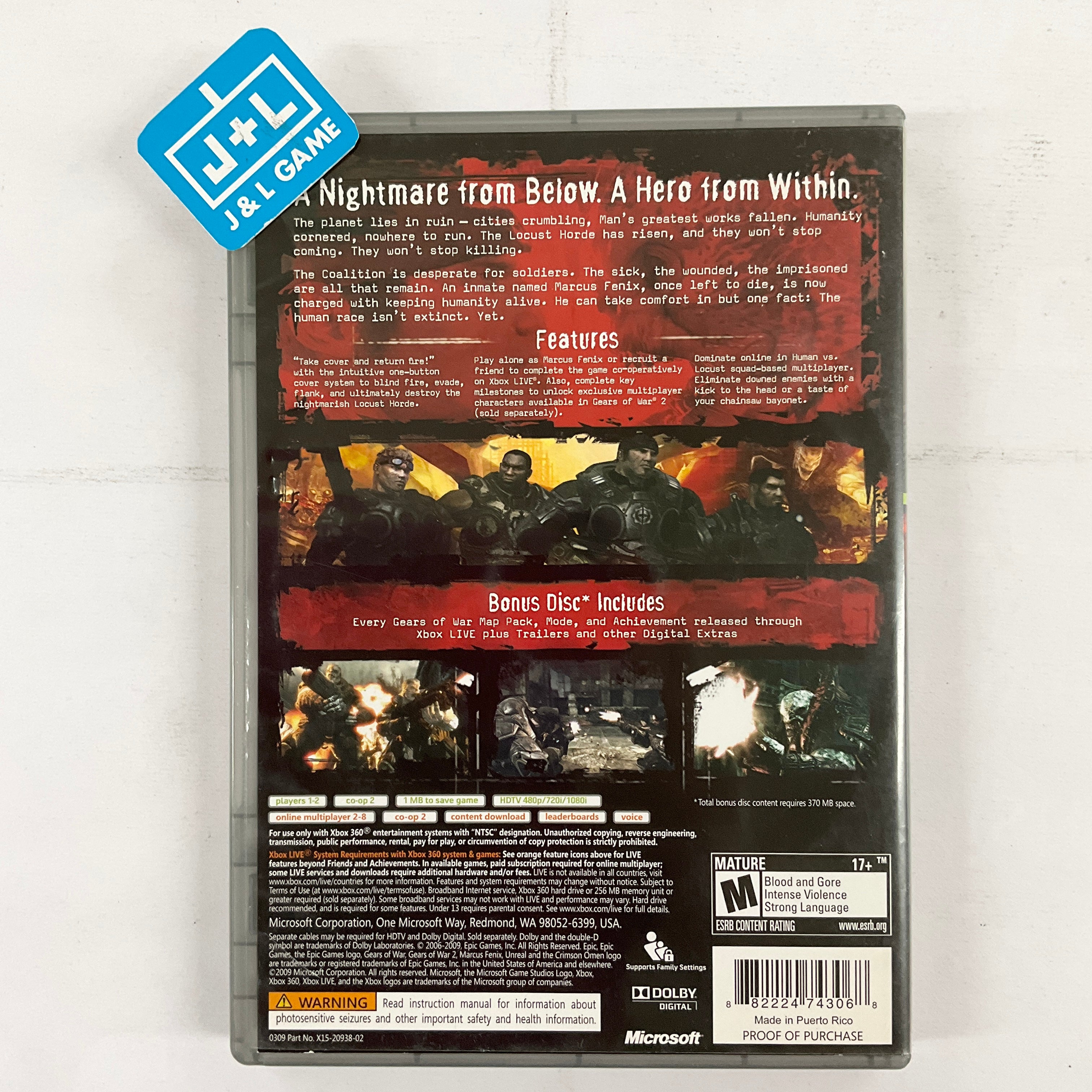 Gears of War (2-Disc Edition) (Platinum Hits) - Xbox 360 [Pre-Owned] Video Games Microsoft   